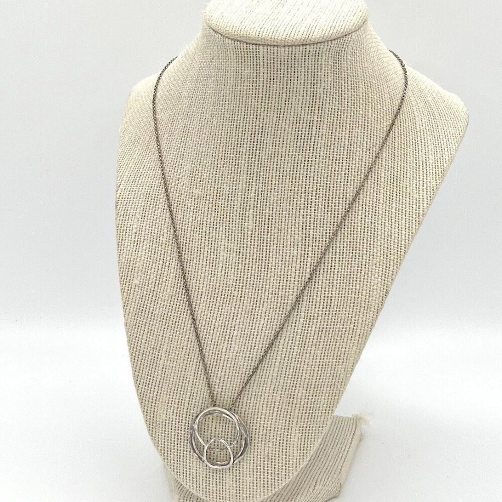 Sterling Silver Modernist Double Circle Pendant Necklace 925 Minimalist Artisan - Picture 3 of 10
